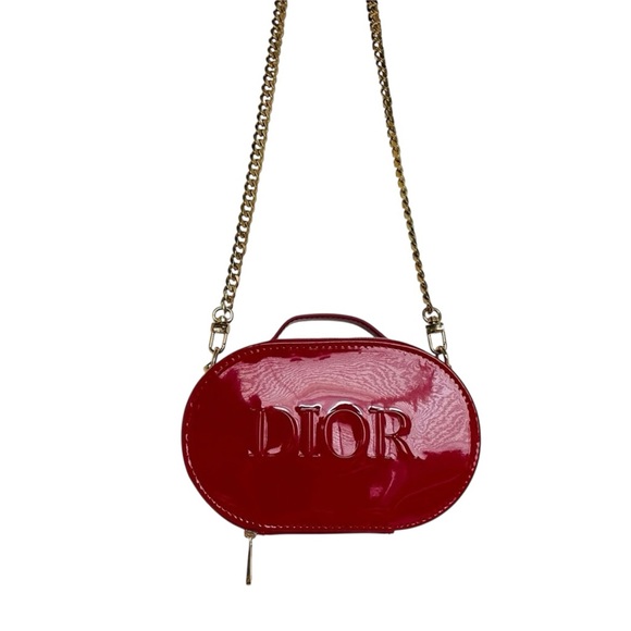 New w/ Box Dior Red Patent GWP Clutch w/ Unbranded Crossbody Gold Chain - Picture 1 of 11